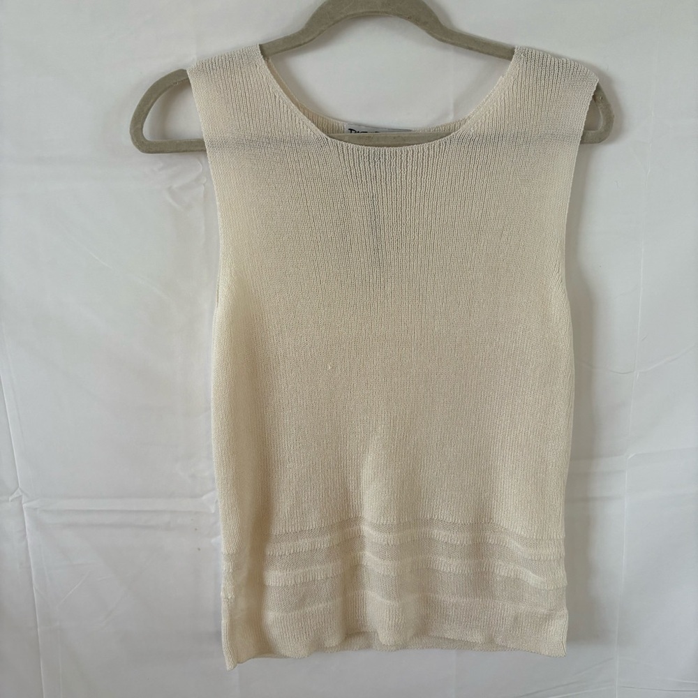 Vintage cream knit sleeveless blouse mesh bottom burnout minimalist NWT M top - Picture 2 of 4